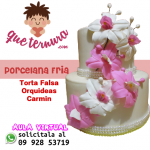 Torta Falsa Orquideas Carmin en Porcelana Fría queternura.com