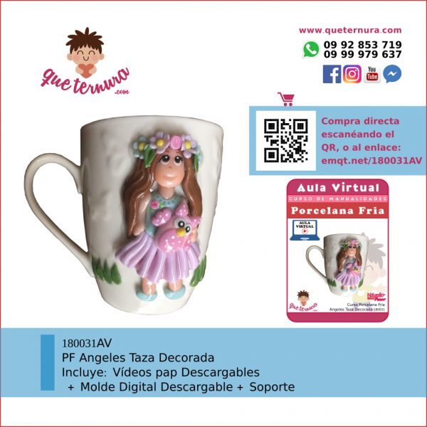 180031AV Angeles Taza Decorada - Aula Virtual Porcelana Fría