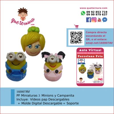 160007AV Miniaturas 3 Minions y Campanita - Aula Virtual Porcelana Fría