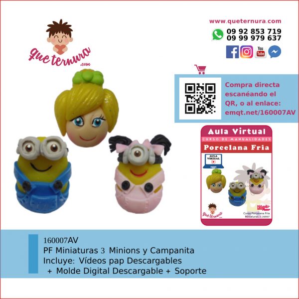 160007AV Miniaturas 3 Minions y Campanita - Aula Virtual Porcelana Fría