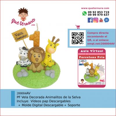 200004AV Vela Decorada Animalitos de la Selva - Aula Virtual Porcelana Fría