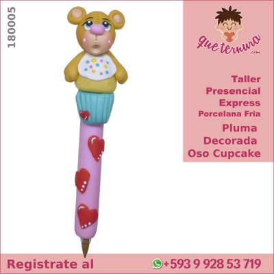 180005CEx PF Pluma Decorada Oso Cupcake (Express) en Porcelana Fria