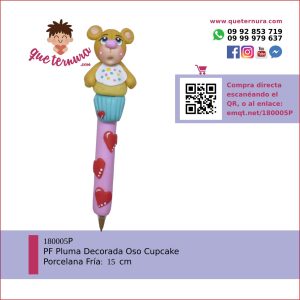180005P PF Pluma Decorada Oso Cupcake en Porcelana Fría
