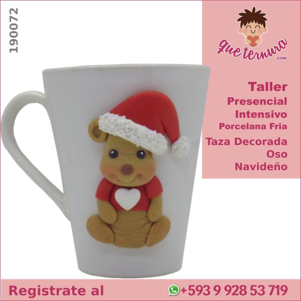 190072CIn PF Taza Decorada Oso Navideño Curso Intensivo en Porcelana Fria