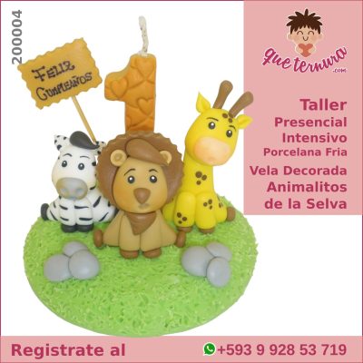 200004CIn PF Vela Decorada Animalitos de la Selva Curso Intensivo en Porcelana Fria