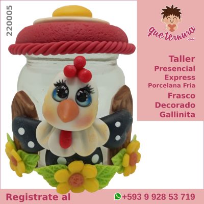 220005CEx PF Frasco Decorado Gallinita Curso Express en Porcelana Fria